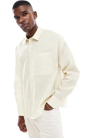 ASOS Camisa blanco hueso a rayas extragrande y voluminosa con detalle bordado de