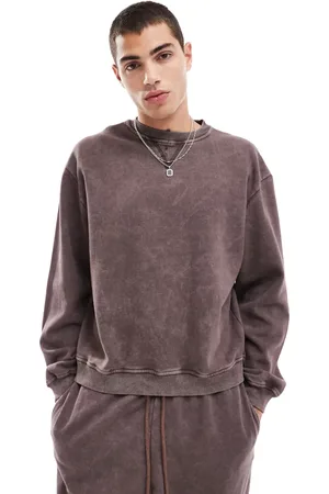 ASOS Sudadera marrón oscuro lavado de corte cuadrado extragrande de