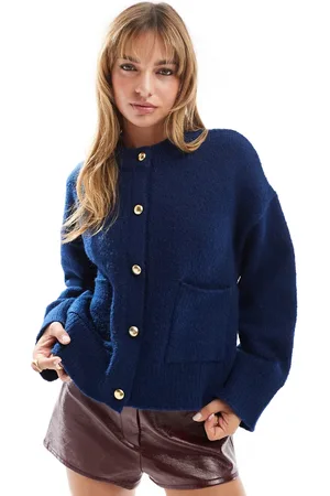 ASOS Cárdigan con cuello redondo y bolsillos de