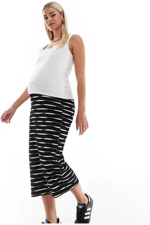 Mama;licious Falda midi negra con diseño de hilos mezclados de punto liso de Mamalicious Maternity-Negro