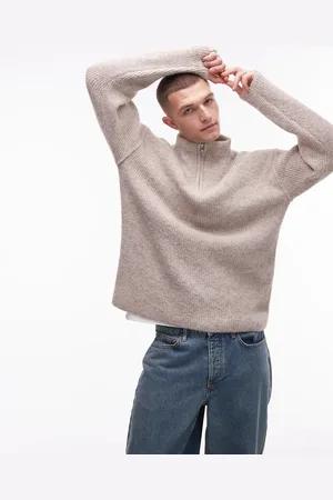 Topman Jersey color extragrande con cremallera corta de -Beis neutro