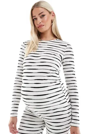Mama;licious Top monocromático con diseño de hilos mezclados de punto acanalado de Mamalicious Maternity (parte de un conjunto)-Blanco