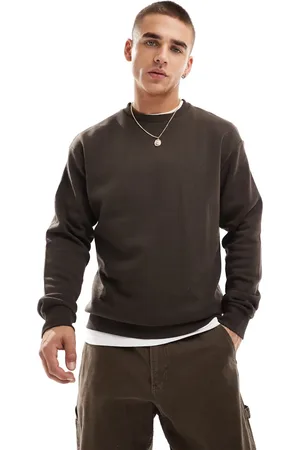 JACK & JONES Sudadera marrón extragrande con cuello redondo de