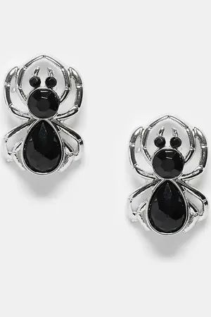 Reclaimed Pendientes de botón plateados unisex con diseño de araña para Halloween de