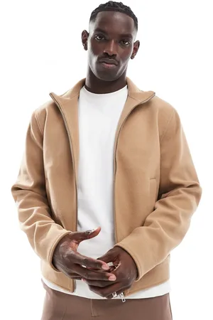 ASOS Chaqueta Harrington color con cuello alzado de tejido efecto lana de -Beis neutro
