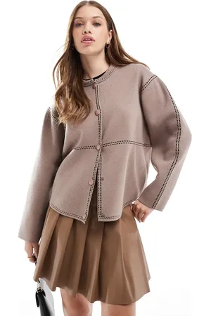 Y.A.S Chaqueta bomber marrón rosado con pespuntes en contraste de punto de - neutro