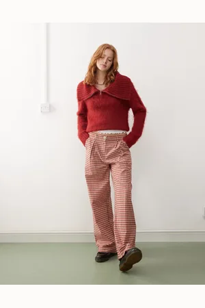 Reclaimed Pantalones de sastre a cuadros rojos de pernera ancha de