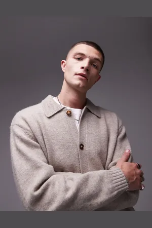 Topman Cárdigan color con solapas de -Beis neutro
