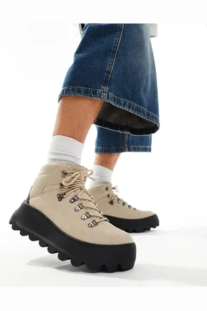 ASOS Botas de montaña color con cordones y suela gruesa de -Beis neutro