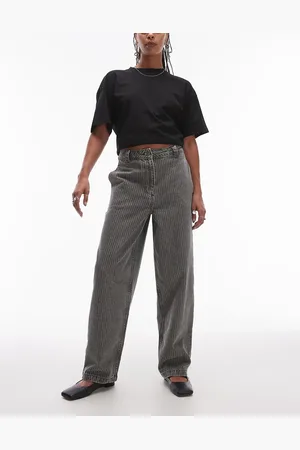Topshop Pantalones marrones de pernera recta con raya diplomática de