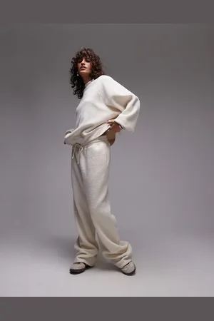 Topshop Pantalones color de pernera ancha de borreguito de (parte de un conjunto)-Blanco