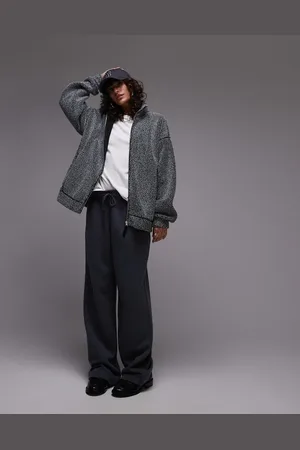 Topshop Polar negro y blanco jaspeado con cuello alzado y cremallera de borreguito afelpado de -Gris