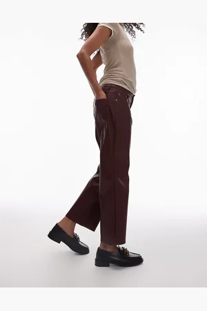 Topshop Pantalones capri de pernera recta de cuero sintético de -Rojo