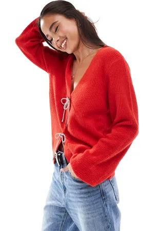 Pieces® Cárdigan con lazadas de abalorios de