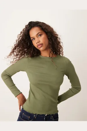 New Look Top de manga larga con bordes ondulados de -Verde