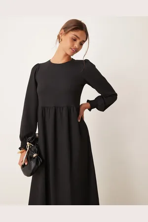 New Look Vestido midi liso holgado de manga larga de tejido rugoso de