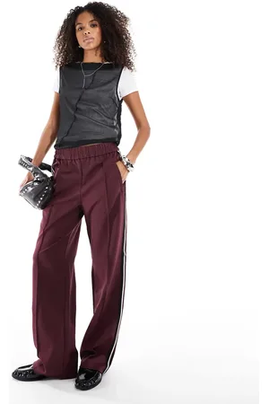 ONLY Pantalones de chándal de pernera ancha con panel en los laterales de -Rojo