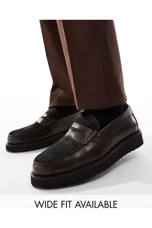 ASOS Mocasines clásicos marrones de cuero con detalle de piel de