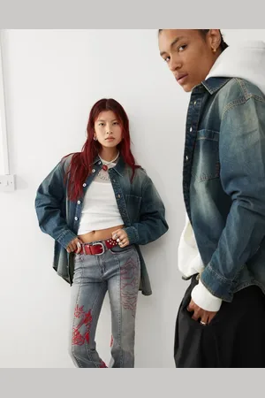 COLLUSION Chaqueta vaquera extragrande con lavado azul medio de Unisex