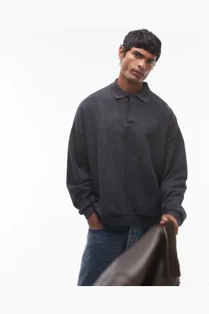 Topman Sudadera lavado extragrande con cuello tipo polo de