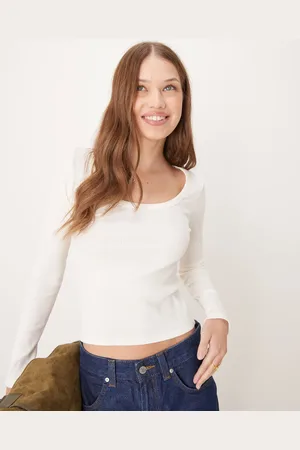 New Look Top color de manga larga con cuello ancho de -Blanco