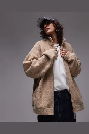 Topshop Polar color camel con cuello alzado y cremallera de borreguito de -Beis neutro