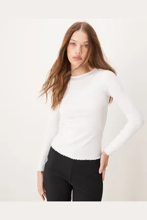 New Look Top de manga larga con bordes ondulados de