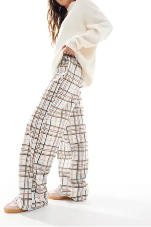 ONLY Pantalones a cuadros grises de pernera ancha sin cierres de