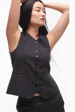Topshop Chaleco de sastre gris carbón abotonado con cuello subido de (parte de un conjunto)