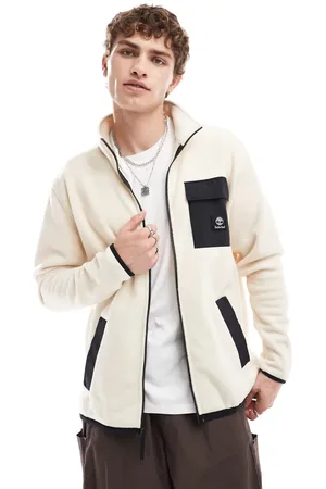 Timberland Chaqueta blanco hueso con cremallera y bolsillo en contraste de felpa de