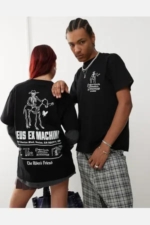 Deus Ex Machina Camiseta negra unisex con estampado gráfico "LA" de