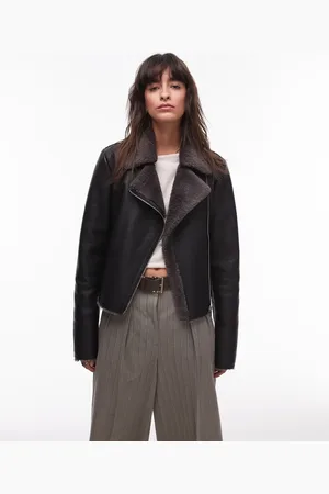 MANGO Chaqueta de aviador negra de borreguito de