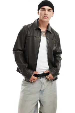 ASOS Chaqueta Harrington con detalle de costuras de cuero sintético de