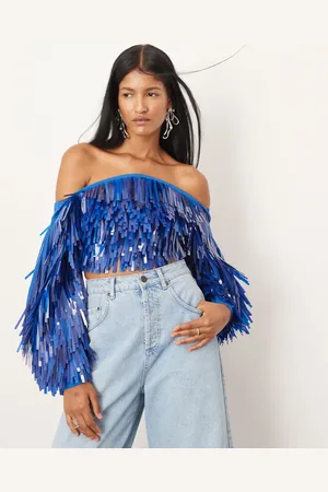 ASOS Top con mangas extragrandes y diseño adornado de flecos de lentejuelas de -Multicolor