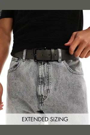 ASOS Cinturón gris lavado de cuero sintético con hebilla negra de -Beis neutro