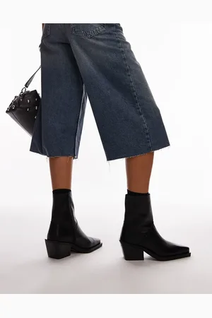Topshop Botas negras de estilo wéstern de cuero Maddy de