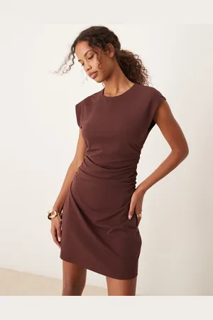 Abercrombie & Fitch Vestido corto marrón sin mangas con lateral fruncido de
