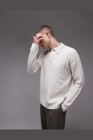 Topman Jersey color holgado con cuello tipo polo de canalé de -Blanco