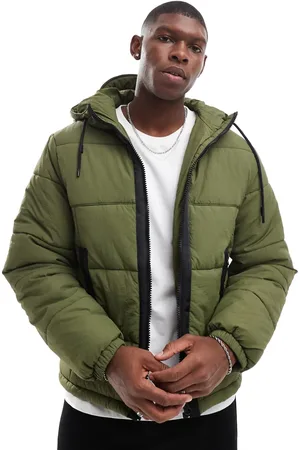 ASOS Chaqueta de plumas de nailon con ribetes en contraste de -Verde
