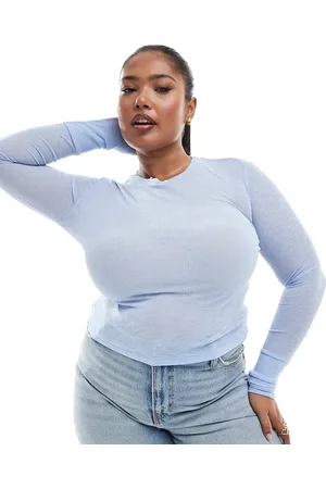 ASOS Top interior con cuello redondo de malla acanalada de ASOS DESIGN ASOS DESIGN Curve