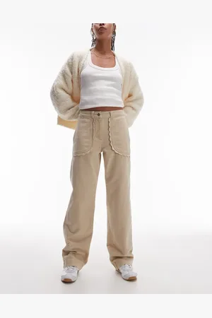 Topshop Pantalones color de pernera recta y talle bajo con bolsillo festoneado de -Beis neutro