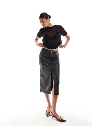 ONLY Falda midi negra de cuero sintético de