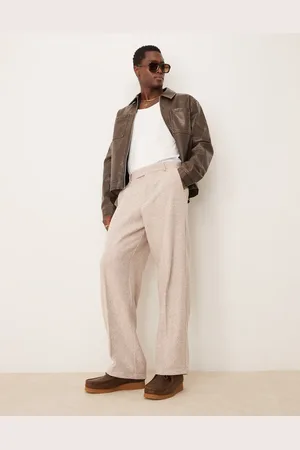 ASOS Pantalones de vestir color de pernera ancha con patrón de espiga de mezcla de lana de -Marrón