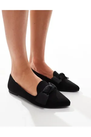 London Rebel Zapatos negros planos con puntera fina y lazo Florence de