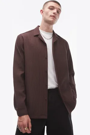 Topman Camisa color plisada de manga larga y corte estándar con cuello de solapas de -Morado