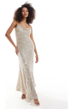 Never Fully Dressed Vestido semilargo dorado y plateado adornado con lentejuelas Mya de