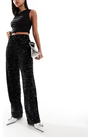 Pieces® Pantalones negros de pernera ancha de velour con lentejuelas de