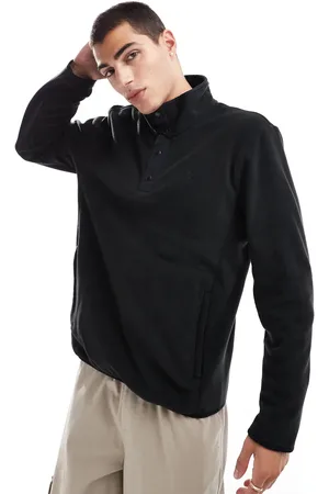 Ralph Lauren Sudadera negra con media cremallera y logo de felpa polar de