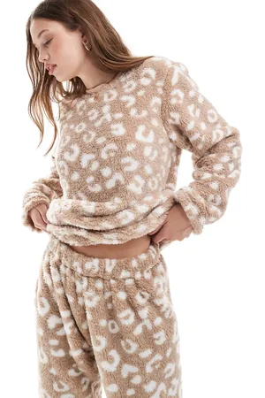 Loungeable Pijama color topo de sherpa suave de -Marrón