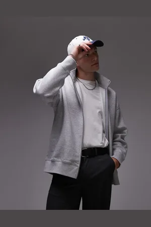Topman Sudadera gris jaspeado con cuello alzado y cremallera de tejido grueso premium de